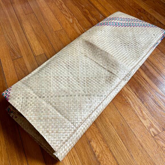 Vintage Banig Woven Mat 47 × 70 in Purple & Blue Plaid Design - Picture 4 of 11